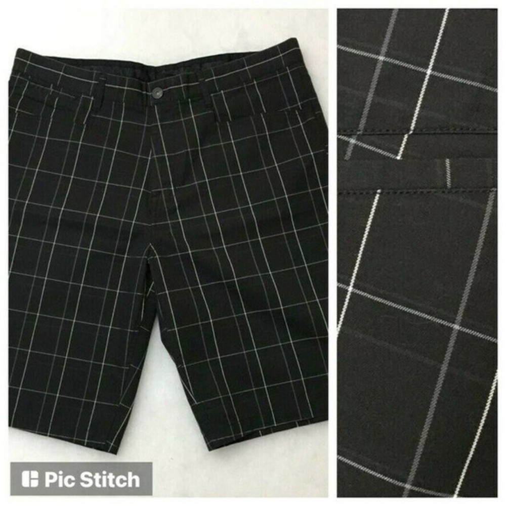 Men's Black Plaid Flat Front Shorts